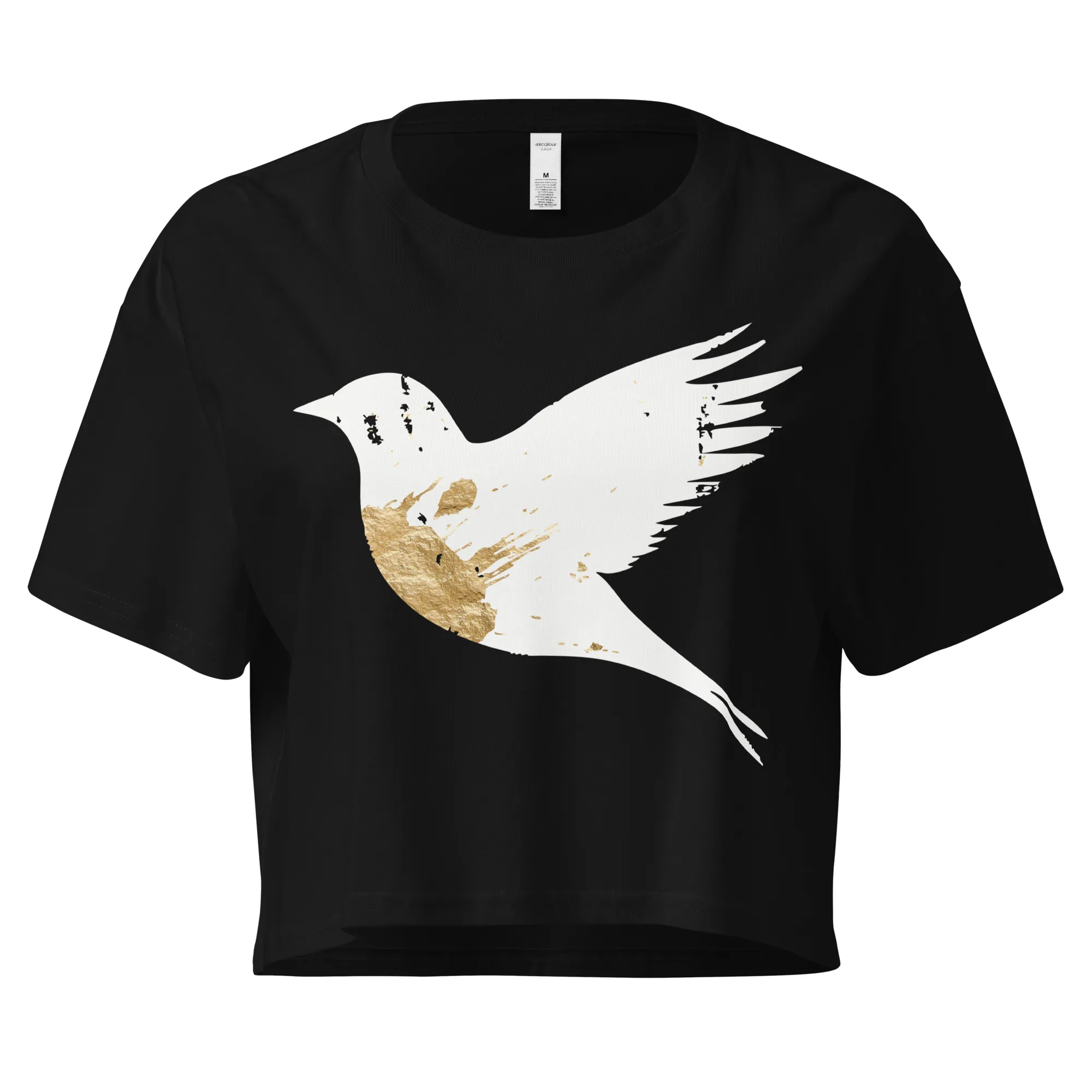 dove in flight illustration, minimal style, short cropped t-shirt