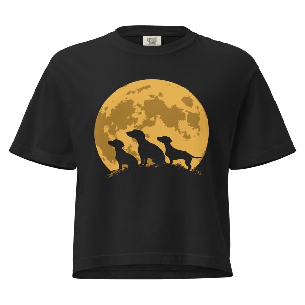 Dachshunds By Moonlight, Heavyweight Boxy Crop Tee