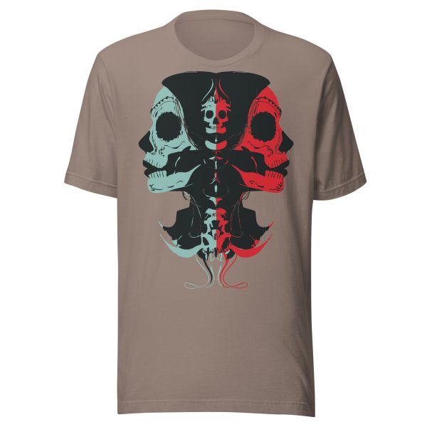 twin skulls illustration, symbolic contrast, classic t-shirt