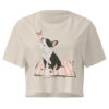 dog and butterfly illustration, playful outdoor scene, cropped t-shirt