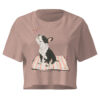 dog and butterfly illustration, playful outdoor scene, cropped t-shirt