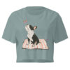 dog and butterfly illustration, playful outdoor scene, cropped t-shirt