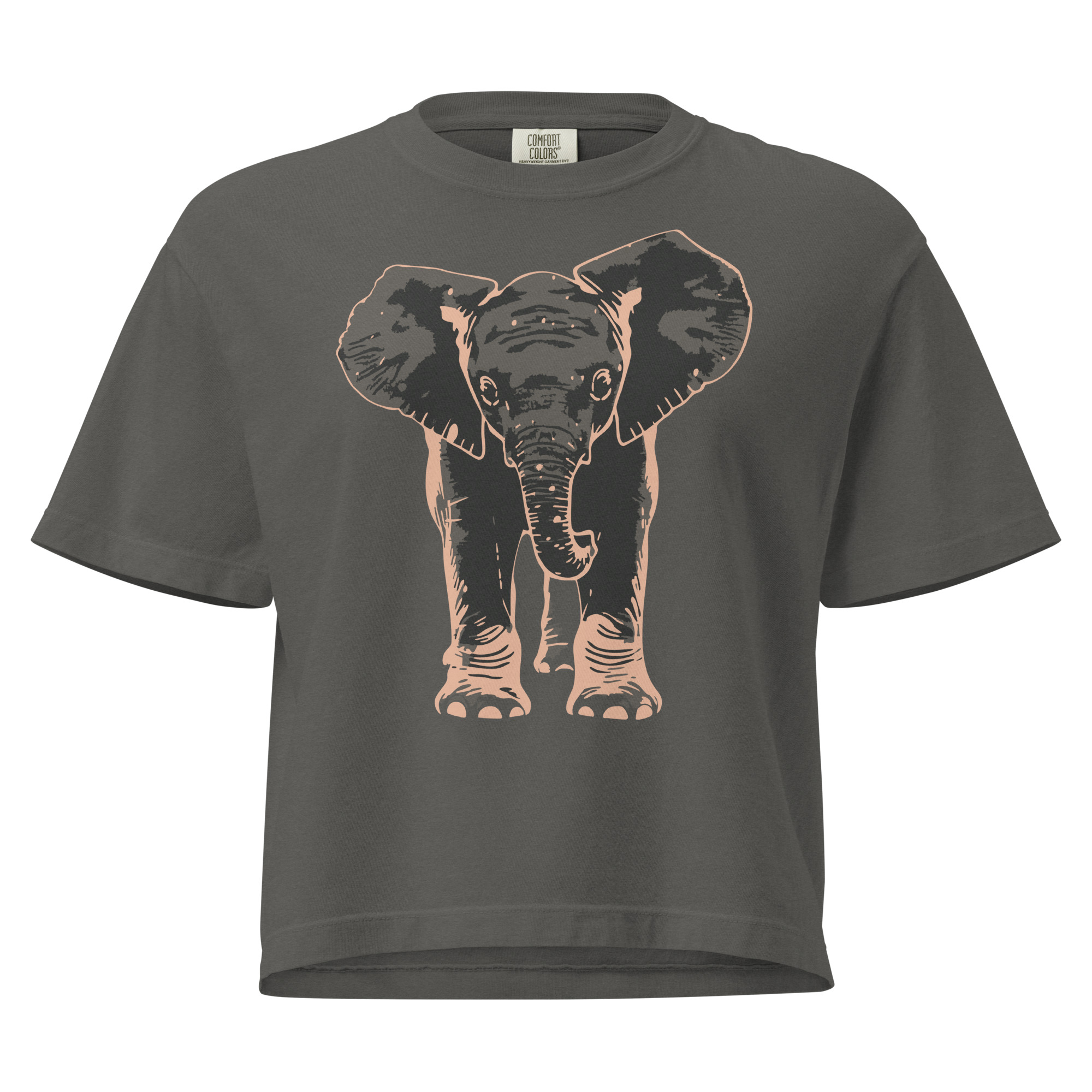 elephant with large ears illustration, playful design, cropped t-shirt